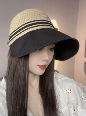 新款女士帽子夏季防晒大檐空顶沙滩遮脸渔夫帽紫外线太阳帽遮阳帽