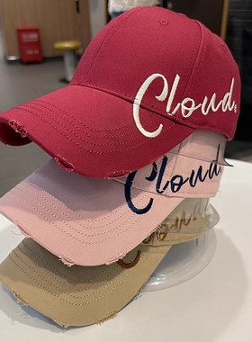 2025新款棒球帽女破洞百搭硬顶字母大头围显脸小韩版遮阳鸭舌帽男