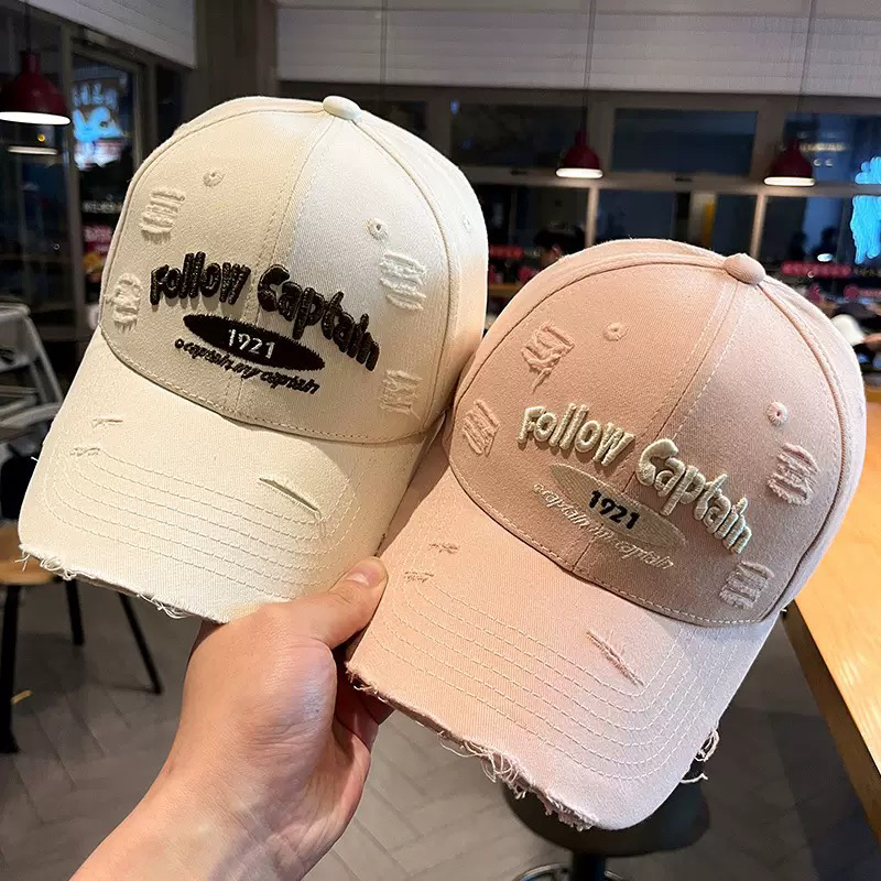 大头围硬顶棒球帽子男女韩版破洞时尚百搭显脸小鸭舌帽防晒遮阳帽