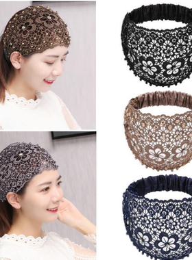 钉珠水钻发带宽边薄款镂空束发头箍发卡遮白发头饰帽子碎发头套头