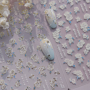 饰 网红ins日系指甲贴纸装 烫金边山茶花美甲贴纸浮雕3d新款 5d立体