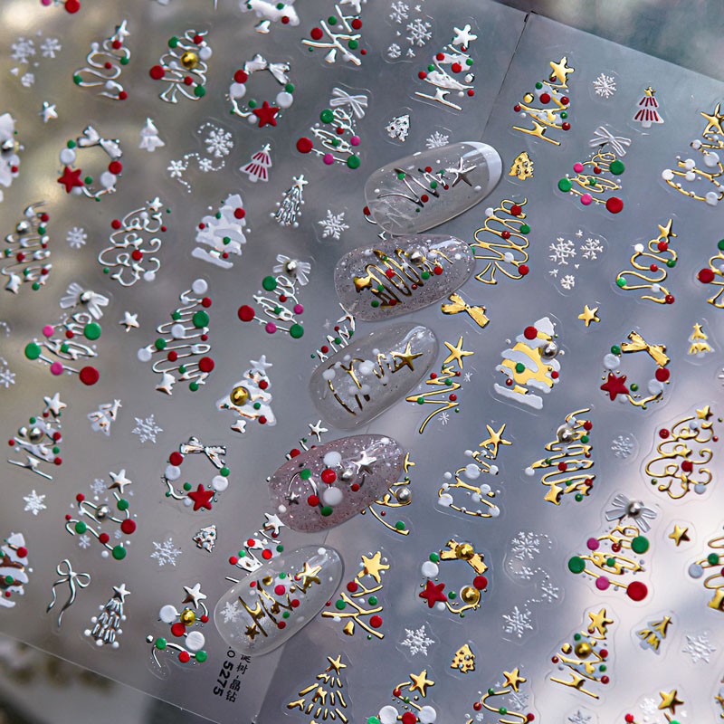 烫金圣诞树美甲贴纸新款浮雕装饰
