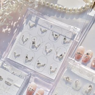 ins拼钻蕾丝轻奢指甲钻饰品 浮雕3d立体 满钻法式 美甲贴纸2026新款