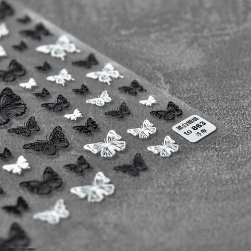 透色黑白小蝴蝶美甲贴饰纸tomoni