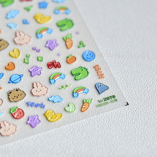 可爱卡通涂鸦美甲贴纸浮雕tomoni背胶5d指甲贴纸日系爆款 美甲饰品