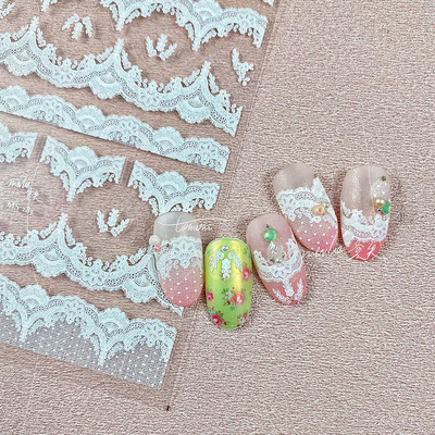 白透色蕾丝花边美甲贴饰纸tomoni