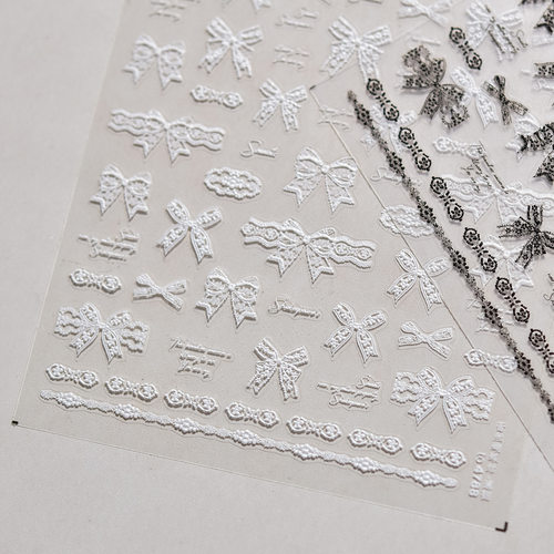 黑白蕾丝蝴蝶结美甲贴纸新款装饰