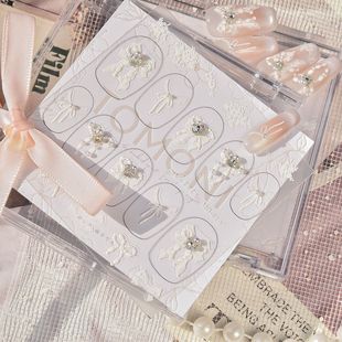 蕾丝飘带指甲钻装 爆闪拼钻 饰品 法式 ins满钻蝴蝶结美甲钻饰品新款