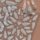 装 晶钻白色翅膀美甲贴纸新款 浮雕5d背胶ins网红指甲贴纸梦幻3d 饰