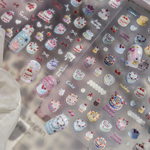 饰品 ins甜点指甲贴纸装 甜美蛋糕甜甜圈美甲贴纸浮雕5d新款 3d网红