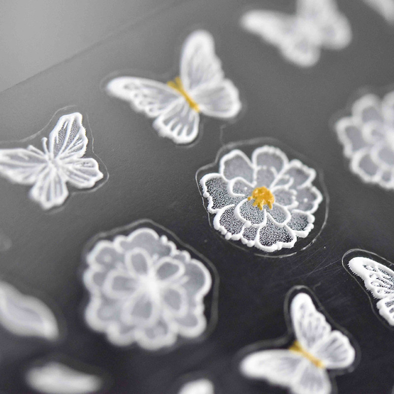 白色蝴蝶花朵美甲贴纸tomoni饰品