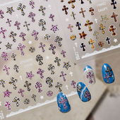 粉豹纹十字架美甲贴纸新款 浮雕3d立体5d网红辣妹欧美指甲贴纸饰品