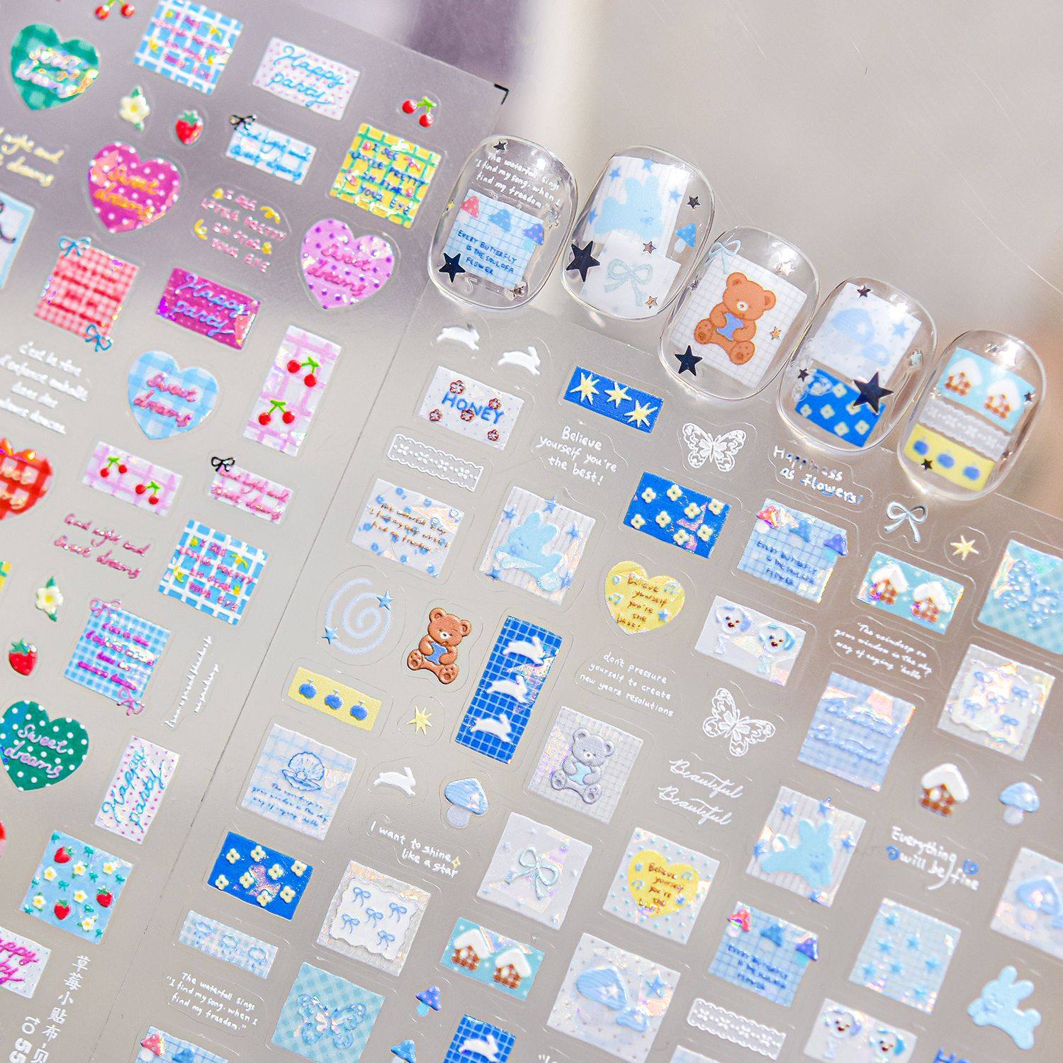 贝壳光小贴布美甲贴纸2026新款浮雕3d立体 小清新ins指甲贴纸饰品