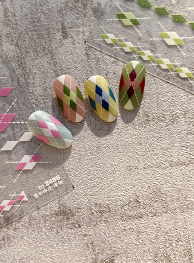 红粉蓝绿色菱形格子美甲贴纸tomoni薄韧 爆款日系可爱 5d指甲贴纸