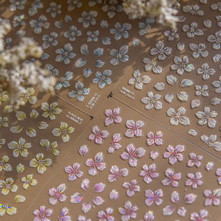 饰 日系网红ins花瓣指甲贴纸装 贝壳光水晶花朵美甲贴纸新款 5d浮雕