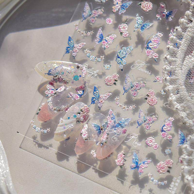 花花蝴蝶美甲贴纸浮雕新款装饰品
