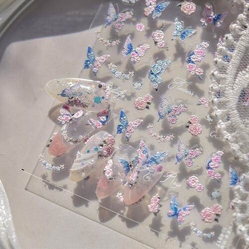 花花蝴蝶美甲贴纸浮雕新款装饰品