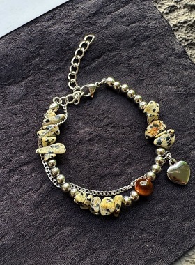 加格 不规则碎石手链斑点石珠原创设计感男女爱心吊坠配饰新款ins