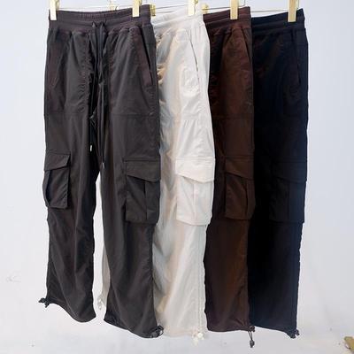 trousers sportswear waist mid-high thin pants parachute
