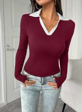 Clothing Womens Top Knitted Neck POLO Buttonless Slim