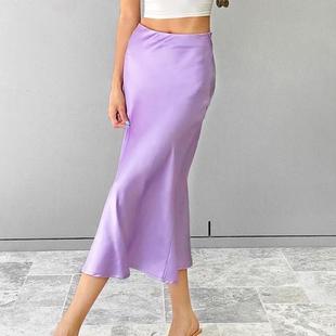 summer long skirts elegant satin silk fashion bottoms women