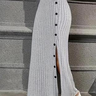 half casual for office women commuter split skirt button