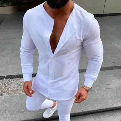 Mens Casual Sports Shirt Button Cardigan Long Sleeve Cotton