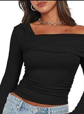 Shirt Fit Slim Tops Outing Pleated Tops Sleeve Long