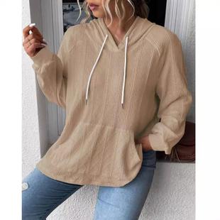 Loose Womens Jacquard Large Pocket Patch Casual Sweatshirt