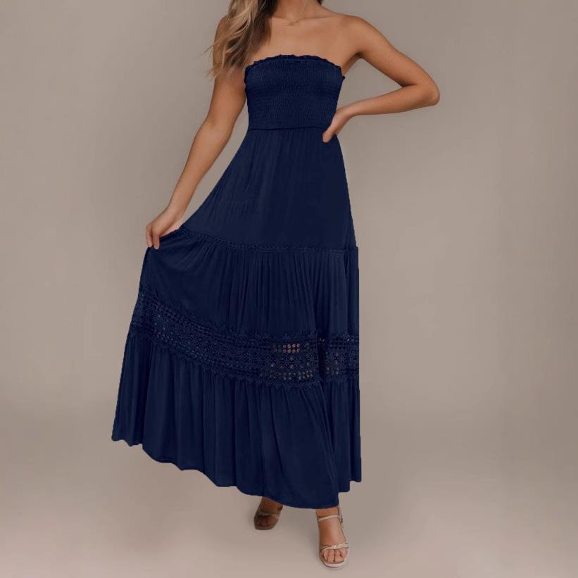 Solid hem temperament sleeveless top long bohemian tube