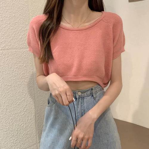 chic -shirts for women solid all-match summer korean sweet