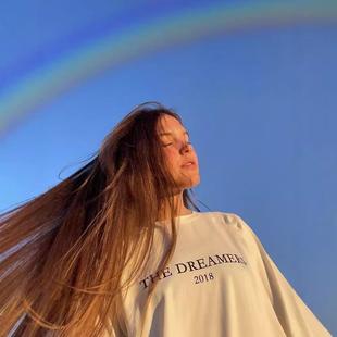 shirt long style cotton pure female neck round simple INS