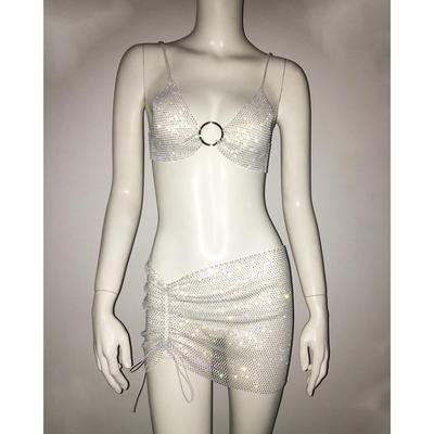 women for suit piece two dress top rhinestone fishnet sexy