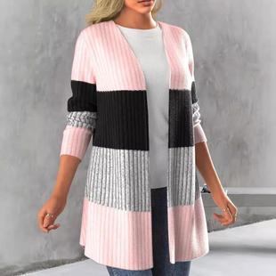 coat women contrast color Women casual front open long