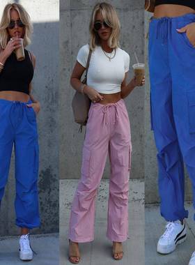 Street overalls high street bright colors loose drawstrings