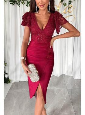 Casual short-sleeved slit dress INS often party womens