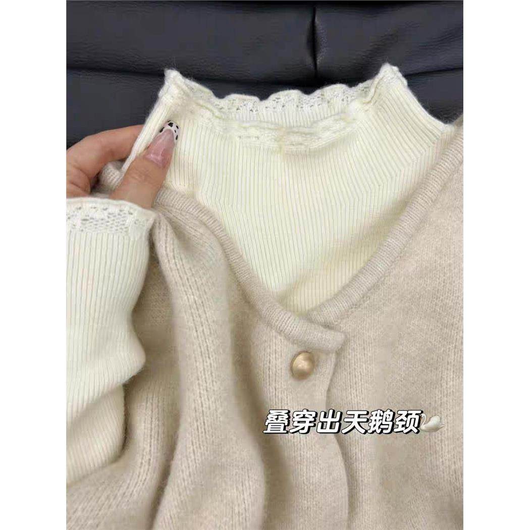 别致半高领毛衣蕾丝打底衫女内搭木耳边针织衫百搭洋气上衣秋冬装,个性定制/设计服务/DIY,棉服工装,淘宝优惠券,粉丝福利购,淘宝优惠卷