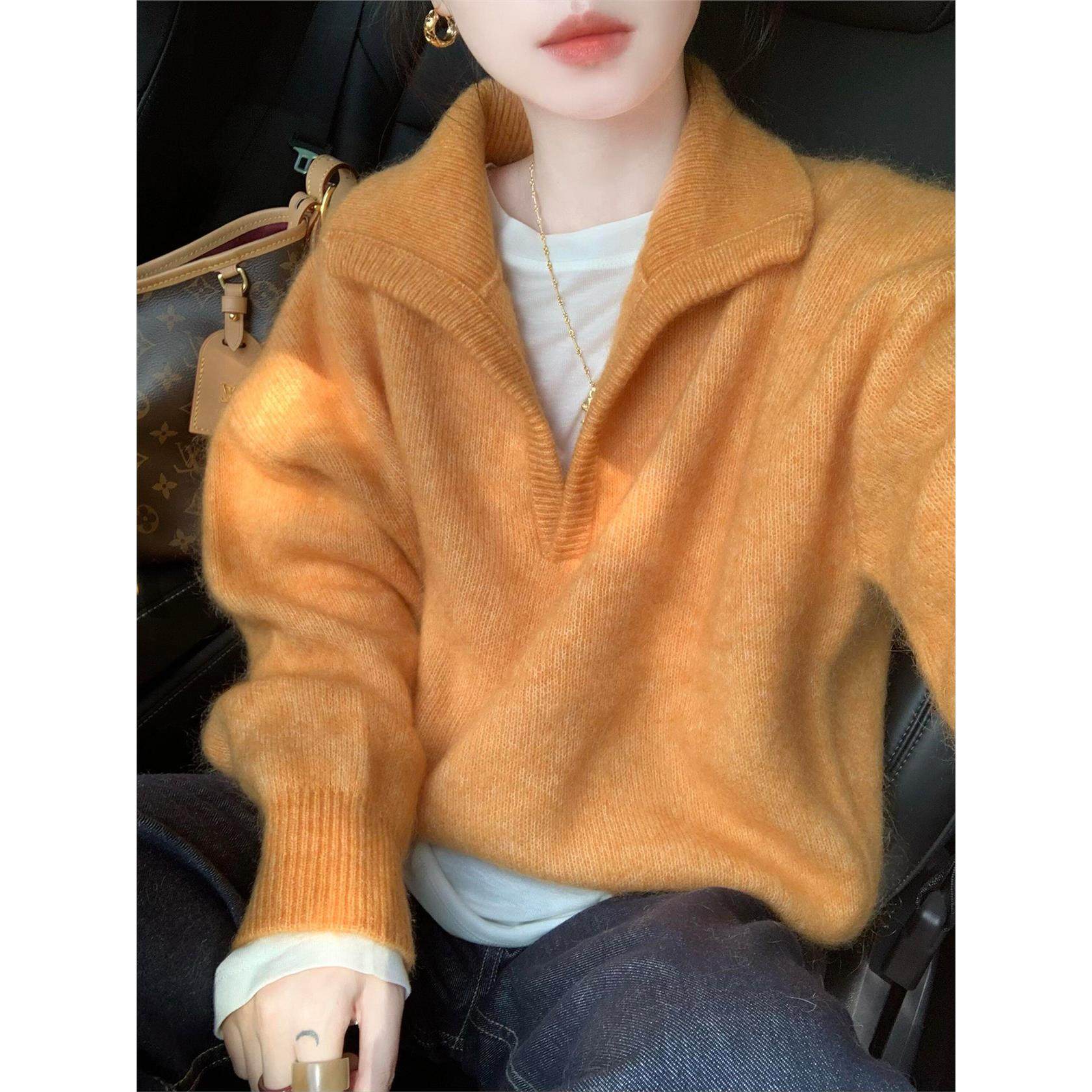 多巴胺橘色半开领宽松慵懒风针织衫毛衣女冬季加厚可外穿内搭上衣,个性定制/设计服务/DIY,棉服工装,淘宝优惠券,粉丝福利购,淘宝优惠卷