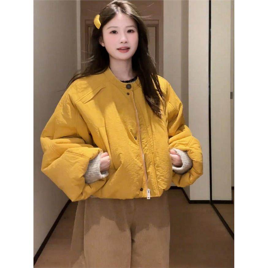 韩系圆领花苞袖短款棉服女冬季百搭宽松保暖小个子夹棉外套小棉袄,个性定制/设计服务/DIY,棉服工装,淘宝优惠券,粉丝福利购,淘宝优惠卷