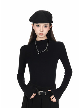 黑色半高领毛衣女2025秋冬小个子修身显瘦保暖针织百搭长袖打底衫