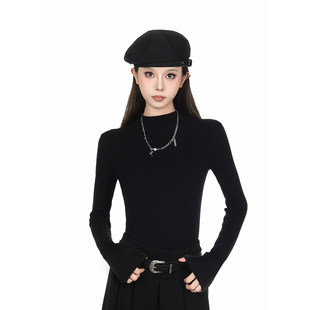 黑色半高领毛衣女2025秋冬小个子修身显瘦保暖针织百搭长袖打底衫