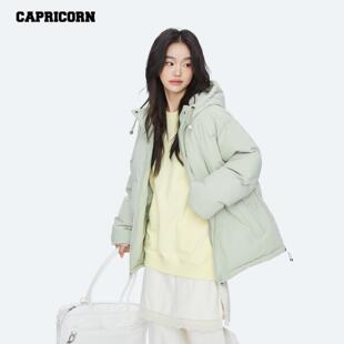 CAPRICORN 美式休闲纯色连帽棉服女冬季加厚防寒保暖棉衣外套男潮