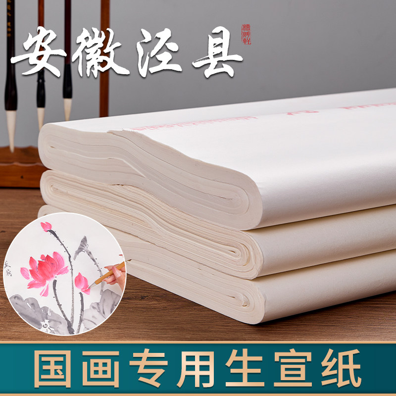 国画专用生宣纸画画专用四尺对开三开四开写意山水用纸晕染毛笔书
