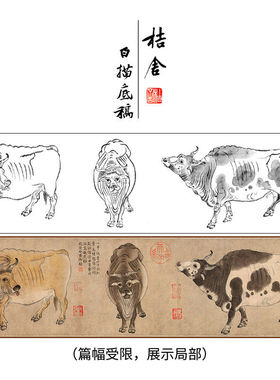 【无步骤】工笔画 画白描底稿古画 画长卷韩滉五牛图初学者临摹画