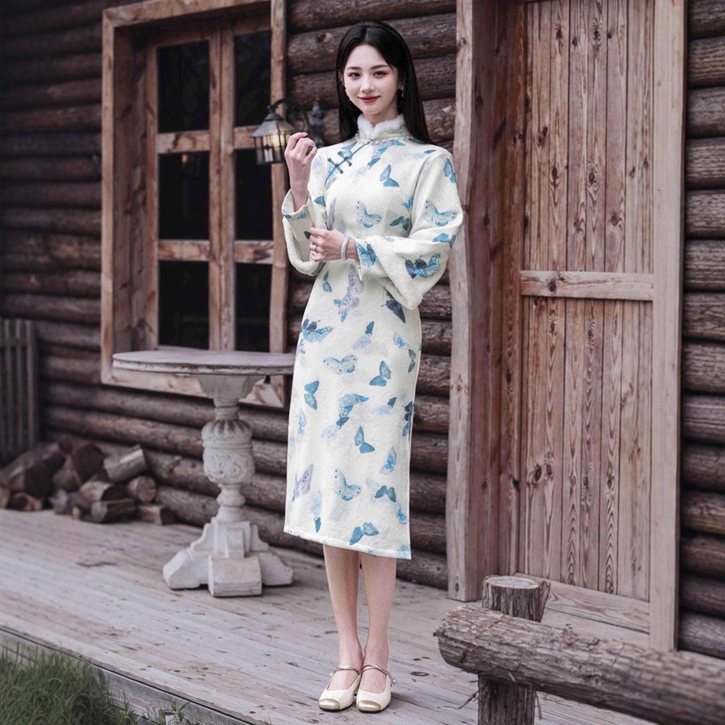 蝴蝶引2026新款旗袍冬季复古新中式印花国风改良年轻款少女连衣裙