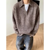 网图秋冬软糯复古混色宽松慵懒V领卷边毛衣外套EE00-特P55，男装针织衫/毛衣，星座1007（原301D）