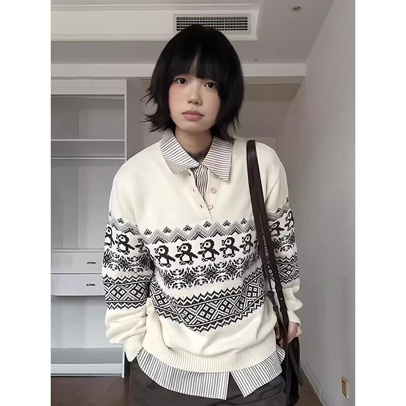 网图圣诞企鹅费尔岛亨利领毛衣男MY4645-特P60,男装针织衫/毛衣,星座1007（原301D）