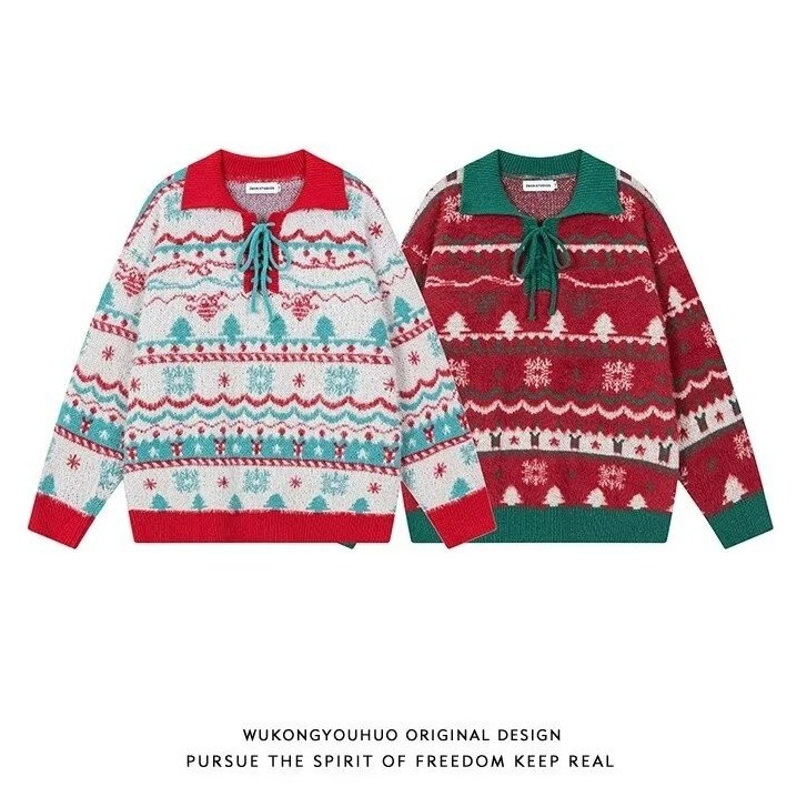 网图圣诞节针织衫男女款美式红绿拼色街头毛衣YM423特P60，男装针织衫/毛衣，星座1007（原301D）