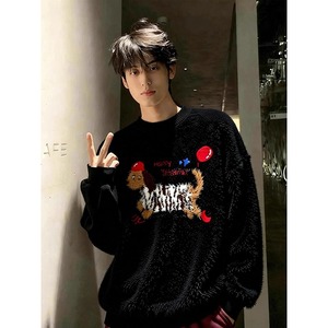 网图杏色腊肠狗刺绣仿马海毛毛衣男秋冬季打底针织衫YM448-特P50，男装T恤，星座1007（原301D）