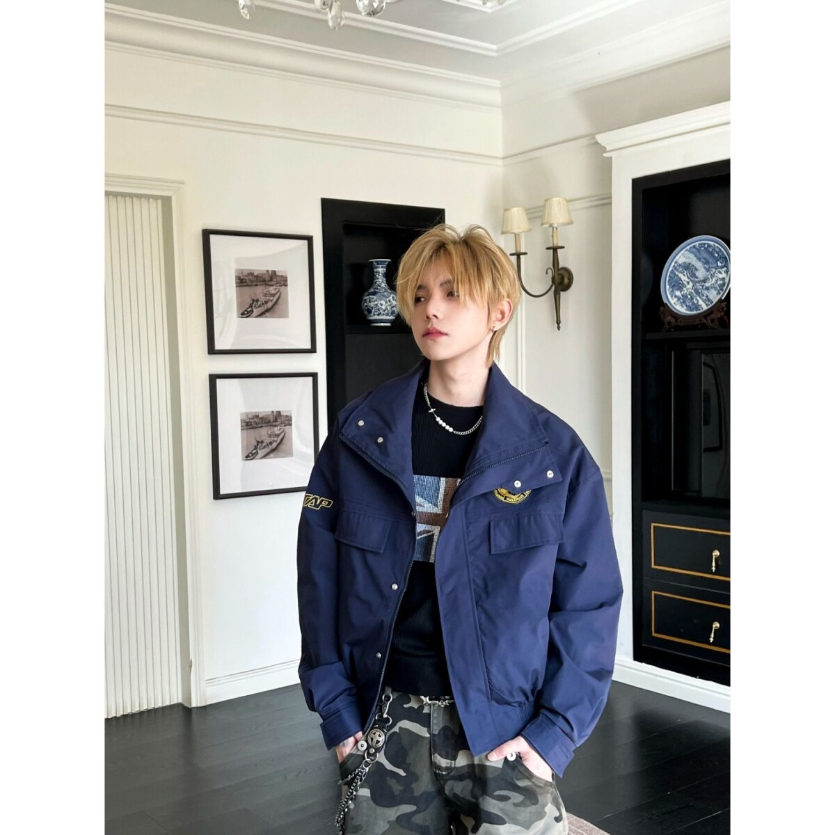 网图美式复古短款男女立领飞行员夹克外套BP1054-特P82,男装夹克,星座1007（原301D）